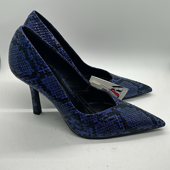 Zara NWT Sexy Blue Snakeskin Print Stiletto Heels Shoes **Size 38/US 7.5**🔥🔥 - Picture 3 of 7